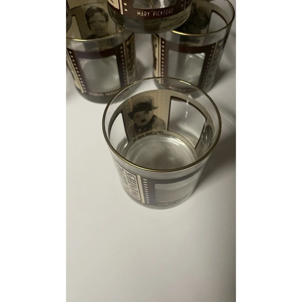 Set of 6 Vintage Roaring Twenties Hollywood 10 Oz Whiskey Rocks Glasses Gold Rim